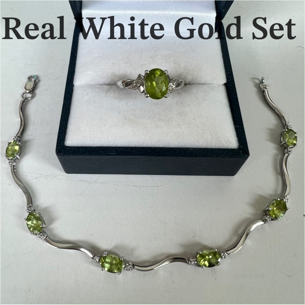 🔴DEAL OF THE WEEK 🔴AUTHENTIC REAL WHITE GOLD 10K PERIDOT BRACELET & RING SET🔴